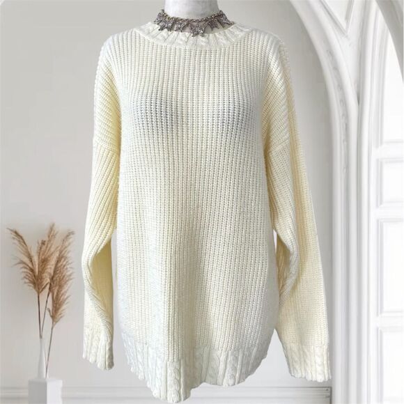 Chunky Vintage Cream White Knitted Knit Oversized Boxy Sweater M - Picture 1 of 7